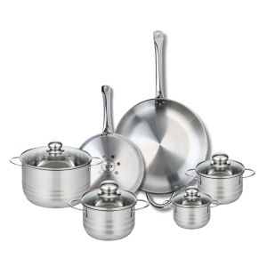Elo 9880850 Batterie de cuisine 6 pièces, Ensemble de 2 Poêles de cuisson 24 et 32 cm et 4 faitouts 12, 14, 16 et 20 cm Profi Brillant, inox, induction