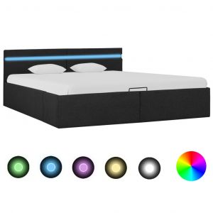 VidaXL Cadre de lit à stockage avec LED Gris foncé Tissu 180x200 cm
