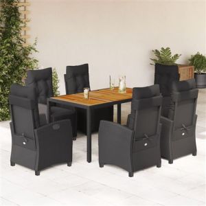 VidaXL Ensemble à manger de jardin coussins 7pcs Noir Résine tressée