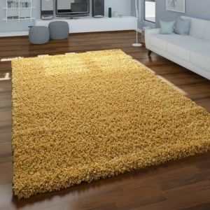 Paco Home - Tapis Poils Longs Jaune Salon Shaggy Doux Résistant Moelleux Robuste 120 cm rond