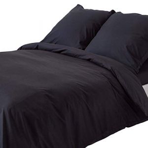 HOMESCAPES Parure de lit en 100% Coton égyptien 200 Fils, Housse de Couette 160x200 cm et 1 taie d'oreiller 80x80 cm, Coloris Noir