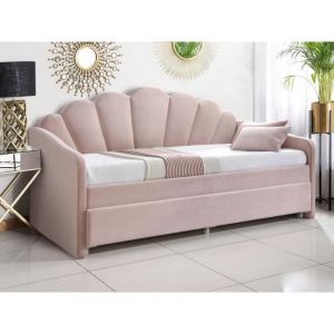 Lit gigogne coquillage 2 x 90 x 190 cm - Velours - Rose - ELUSIA