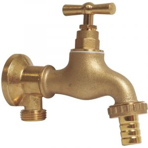 Robinet arrosage orientable 15/21-20/27 laiton brut + Applique murale sans écrou