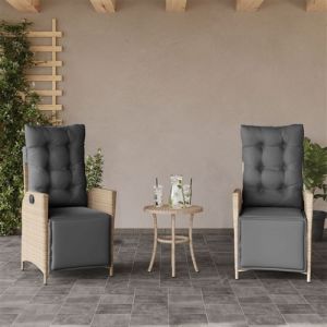 VidaXL Lot de 2 Chaises Inclinables de Jardin avec Repose-pied, Sièges de Patio, Meubles de Terrasse Patio Extérieur, Résine Tressée