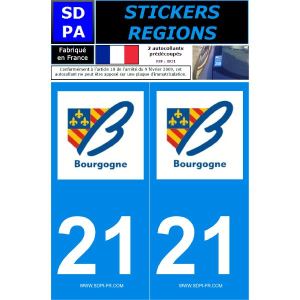 Image de SDPA SR21 - 2 autocollants pour plaque d'immatriculation "Département 21 - Région Bourgogne"