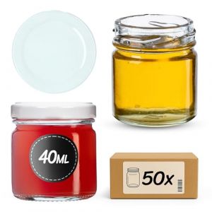 Kadax - Lot de 50 mini bocaux en verre Weck, 40 ml, ronds, avec couvercle &agrave; visser, pour d&eacute;gustation, confiture, miel, etc
