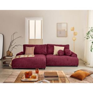 Lisa Design - Nelly - canap&eacute; d'angle gauche 4 places convertible avec coffre en velours textur&eacute;