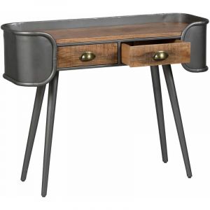 Altobuy PALISSO Console 2 Tiroirs Bois et Acier Patiné