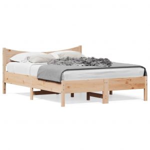 VidaXL Cadre de Lit, Lit Double avec Sommier à Lattes, Lit Adulte, Meuble de Chambre à Coucher, Moderne, 140x200 cm Bois de Pin Massif