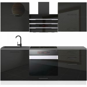 Cuisine Equipee Complete Emily Muebles de Cuisine Complets - 180 cm. Cuisine Complete avec Plan de Travail, Noir tr&egrave;s Brillant - Belini