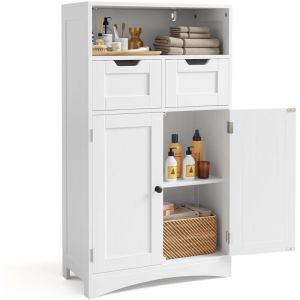 Bealife - Meuble Rangement Salle de Bain Armoire Bas Moderne 108cm 2 Tiroirs Modulables Étagères Réglables 2 Portes Blanc 60x30x108cm