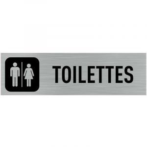 Pictogramme Toilettes (Q0006). Signalisation Porte - 170 X 50 mm - Autocollant souple ou plaque alu brossé 2mm. - Adhésif aspect aluminium brossé