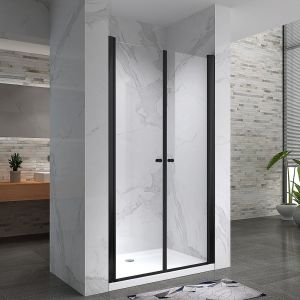 GINA-BLACK Porte de douche battante H.195 x L. 96 &agrave; 100 cm verre transparent anticalcaire