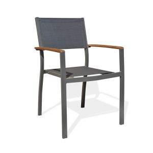 Remarquable Fauteuil de jardin alu et acacia - Gris anthracite