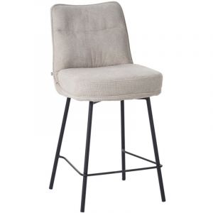 Tabouret de bar L&eacute;on tissu beige pieds m&eacute;tal