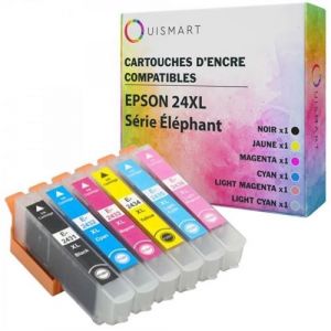 Ouismart 24XL Elephant 6 Cartouches d'encre compatibles EPSON XP-55 XP-750 XP-760 XP-850 XP-860 XP-950 XP-960 XP-9XP-9