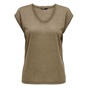 Only Onlsilvery S/S V Neck Top JRS Noos T-Shirt, Falcon/d&eacute;tail : Ton sur Ton Lurex, M Femme