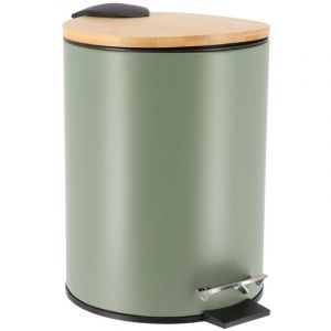 Tendance Poubelle &agrave; p&eacute;dale 2.5L en m&eacute;tal Kaki avec couvercle en Bambou