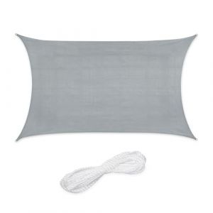 Relaxdays Voile d'ombrage rectangulaire, 3 x 4 m, Toile ombrage, Tissu PE-HD, avec tendeurs, Gris Clair