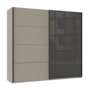 Wimex Armoire 2 portes coulissantes TILBURG 225 cm gris Sahara verre noir et graphite