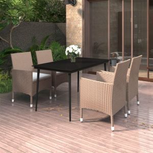 VidaXL Ensemble &agrave; d&icirc;ner de jardin coussins 5 pcs R&eacute;sine tress&eacute;e Verre Beige