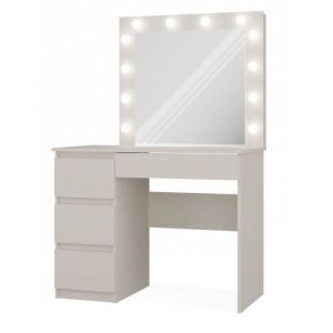 CAROL - Coiffeuse avec miroir + éclairage LED beige - 4 tiroirs - 98x76x51 cm - Bureau