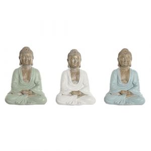 Home ESPRIT Figurine décorative Blanc Vert Turquoise Bouddha Oriental 14 x 10,5 x 18,5 cm (3 unités)