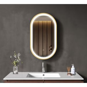 LOMAZOO Miroir salle de bain lumineux, anti-buée, Berlin avec LED 40 x 70 cm doré ovale