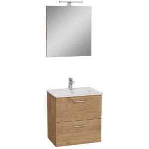 vitra Mia Meuble 59x61x39,5 cm pour salle de bain avec miroir, lavabo et &eacute;clairage led, Ch&ecirc;ne (MIASET60D)