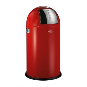 Wesco Poubelle Pushboy de couleur rouge, tôle d'acier revêtue par pulvérisation, volume de 50 litres, grand rabat en acier inoxydable, récipient intérieur amovible