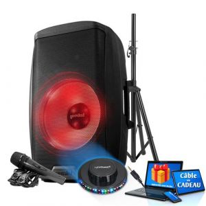 Enceinte SONO DJ Boomer 15", à LED - 2000W, USB SD Bluetooth TWS FM, pied, Câble PC ORDI Smartphone, LIGHT, ANNIMATION, LED
