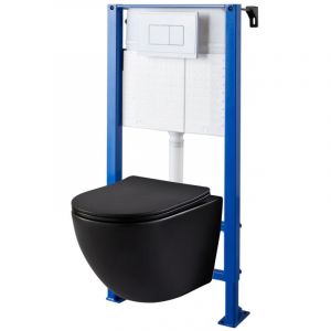 Pack WC suspendu gain de place bâti universel ero + cuvette sans bride noir mat corolla