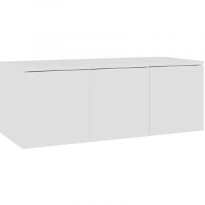 Meuble TV multimédia étagère télévision buffet téléviseur salle à manger salon chambre 80 x 34 x 30 cm bois d'ingénierie blanc