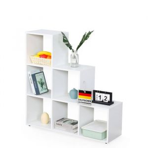 Floordirekt - Bibliothèque Carolina Étagère blanche en mdf avec 6 compartiments pour livres, plantes & décoration