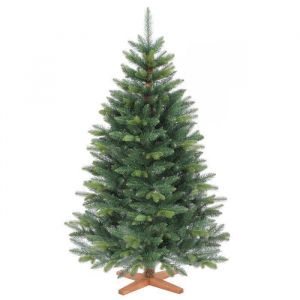 Salcar Sapin de Noël Artificiel Nordmann 150 cm Ø101 cm Bicolore en PE & PVC avec Pied en Bois Naturel Aspect Réaliste