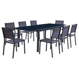 Image de Loungitude Ensemble repas de jardin - table de jardin extensible 180-240 cm avec 2 fauteuils et 6 chaises - Gris - Ensemble repas de jardin - table extensible 180-240 cm avec 2 fauteuils et 6 chaises - Gris