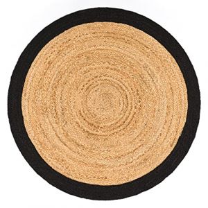 Paco Home - Tapis Rond Salon Jute Motif Ethnique Boho Moderne Fait Main Tapis Naturel Noir, 100 cm rond