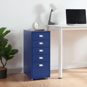 [en.casa] - Caisson de bureau K&ouml;kar &agrave; roulettes avec 5 tiroirs 69 x 28 x 41 cm bleu