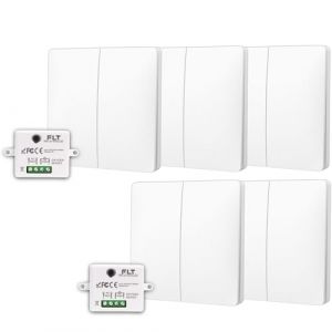 Fast Led Technology - Kit interrupteur va et vient sans fil et sans pile radio - Auto alimenté piézoélectrique - 5 boutons double allumage + 2