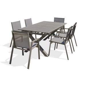 DCB Garden Ensemble repas de jardin 6 places en aluminium quartz - FLORIDE