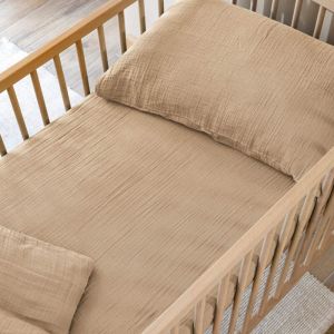 Terre de Nuit Drap housse bébé 70x140 gaze de coton beige noa - noa