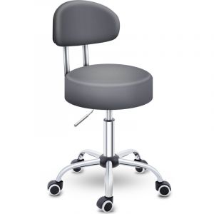 TRESKO Tabouret roulant gris avec dossier tabouret de travail tabouret pivotant tabouret cosm&eacute;tique tabouret de cabinet