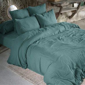 Housse de couette gaze de coton (260 cm) Gaïa Bleu canard