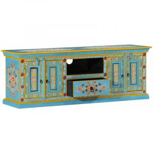 VidaXL Meuble tv bleu 110x30x40 cm bois massif de manguier Blue