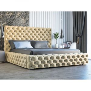 Lit rembourré avec rangement 120x200 velours beige Heaven