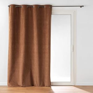 Douceur d'Int&eacute;rieur, Rideau &agrave; Oeillets (140 x 260 cm) Olympe Camel, 100% Occultant en Velours Relief