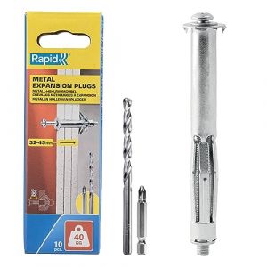 Rapid Chevilles à Expansion en Métal pour Cloison en Plâtre de 32 à 45 mm, Lot de 10 Chevilles, Charge Maximale 40 kg, Chevilles pour Plâtre & Aggloméré (5001552)