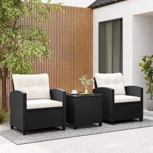 Costway Ensemble Meubles De Jardin En Osier 3 Pcs, Table Basse Et 2 Chaises, Coussins De Siège Et Dossier Rembourrés, Blanc Cassé