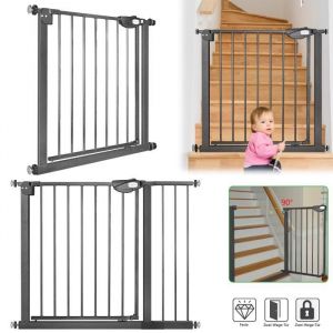 Aufun Barrière De Sécurité Porte Et Escalier, Fixation Par Pression, Pour Espace De 105 -115 Cm, Pour Animaux, Bébé Et Enfant - Noir
