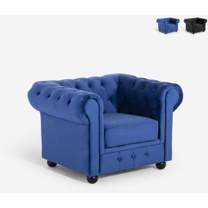Ahd Amazing Home Design - Fauteuil de salon style classique Chesterfield en velours Coventry - Bleu